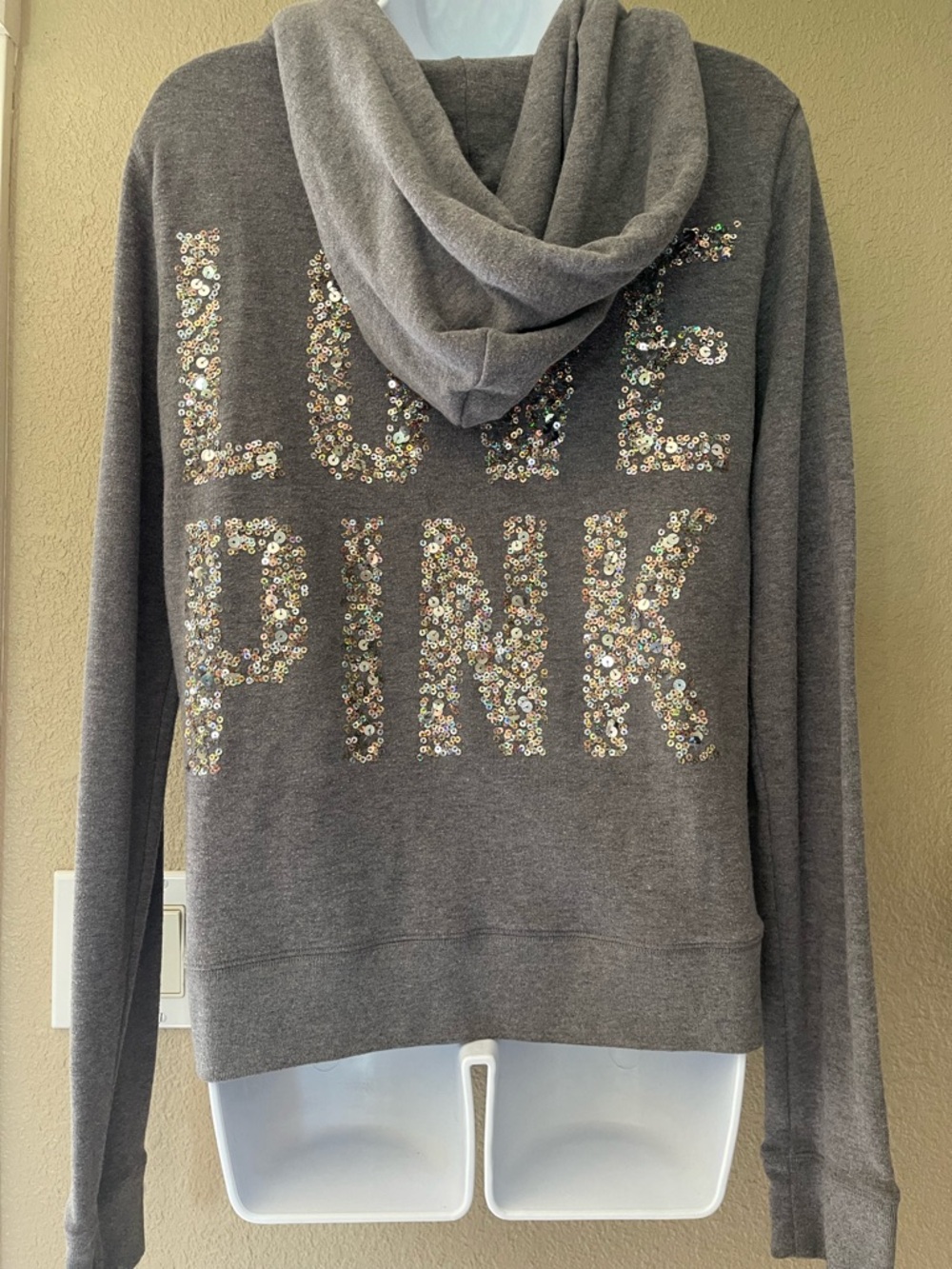 PINK Victoria's Secret Gray Sequin LOVE PINK Hoodie